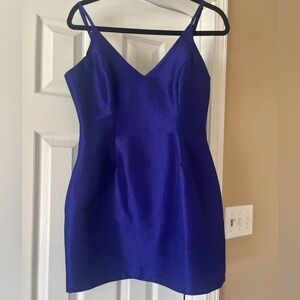 Elegant Vibrant Blue Spaghetti Strap Mini Dress
